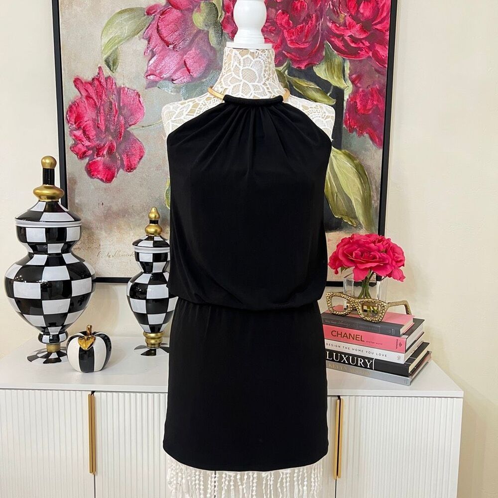 Jessica Simpson Women's Halter Gold Collar Sleeveless Mini Dress Black Size 2
